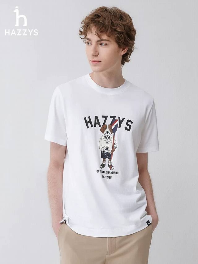 hazzys 哈吉斯25夏季新款印花休闲宽松情侣款 短袖T恤D927 细节:版本一比一 吊牌 领标 水洗 面料 采用40织双纱300克面料 原版1:1高克重 纯