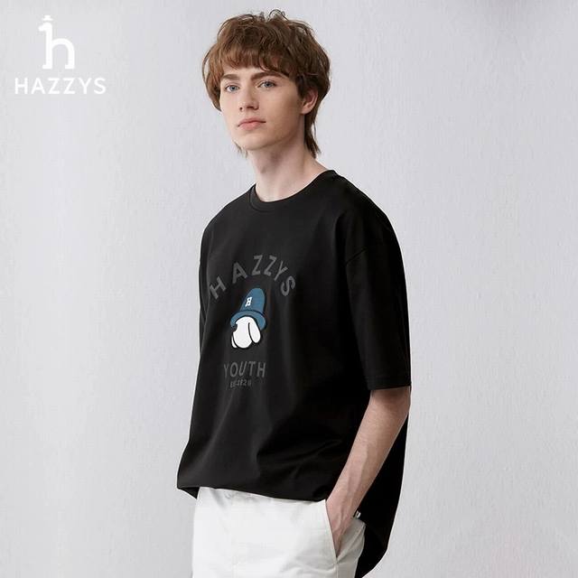 hazzys 哈吉斯25夏季新款印花休闲宽松情侣款 短袖T恤D928 细节:版本一比一 吊牌 领标 水洗 面料 采用40织双纱300克面料 原版1:1高克重 纯