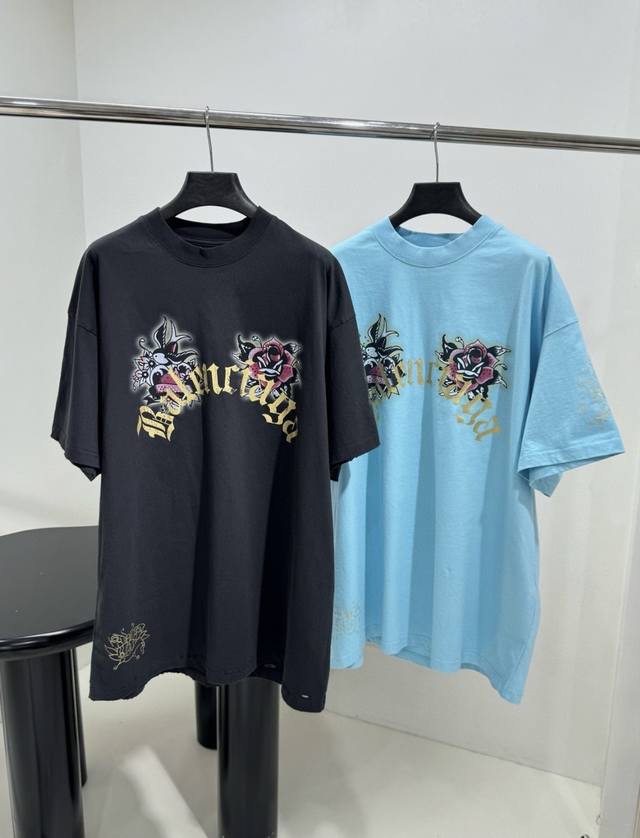 balenciaga 巴黎世家2025 Ss Tacky Tattoo艺术作品直喷印花成衣磨烂做旧短袖T恤 原版开发 正确260G定织定染双纱纯棉面料 柔软舒适