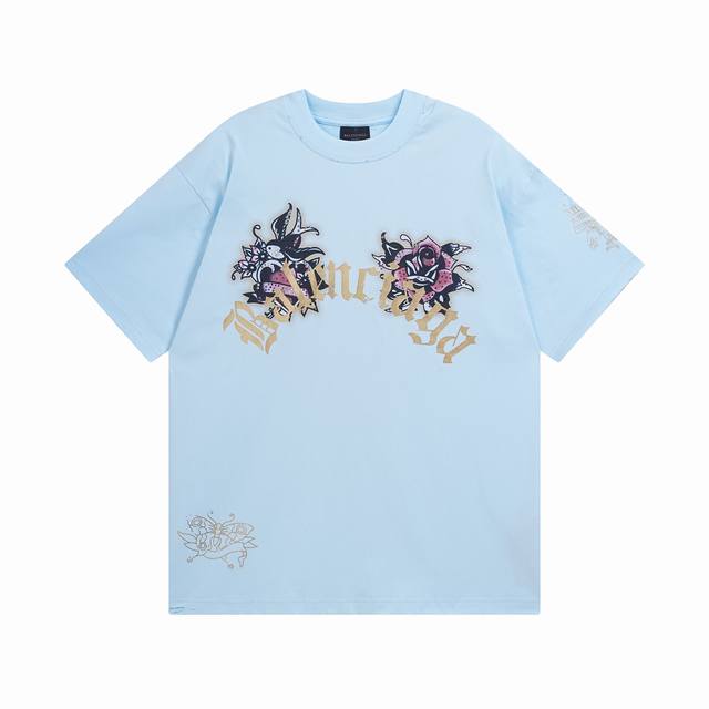 balenciaga 巴黎世家2025 Ss 正面Tacky Tattoo艺术作品直喷印花右袖图案印花前后烫钻成衣磨烂做旧短袖T恤 本市场No.1的质量 真正天