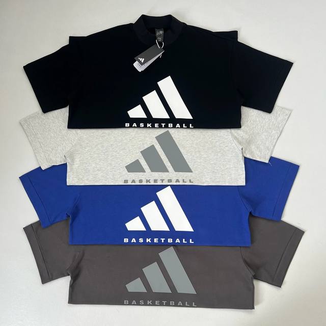 纯原臻品 Gali同款 原厂品质 四色 Basketball 25Ss 阿迪达斯新款硅胶印花Logo情侣短袖T恤 男女同款 领口1X1纯棉高密针织加宽螺纹 面料