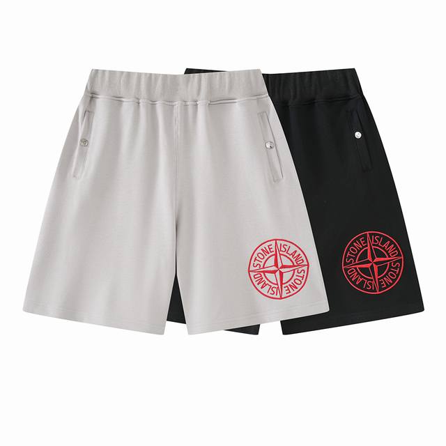 顶级版本 stone Island石头岛 Ss25蛇年限定系列 纯棉小毛圈最高版本 松紧腰徽标刺绣Logo双口袋休闲抽绳短裤五分裤 男女同款 颜色 黑色 灰色