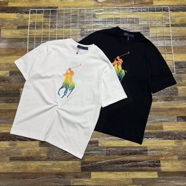 新款上新 爆款推荐2025 最新款 Ralph Lauren拉夫劳伦保罗胸口渐变色人马短袖T恤男士T恤 双纱高货半袖打底衫体恤男装胸口大Logo短袖T恤 逼格满