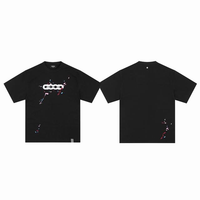 goodbrand 25Ss泼墨刺绣字母印花高街情侣圆领短袖T恤-原单版本 color 黑色 size S M L Xl number 25809 原版一致 采
