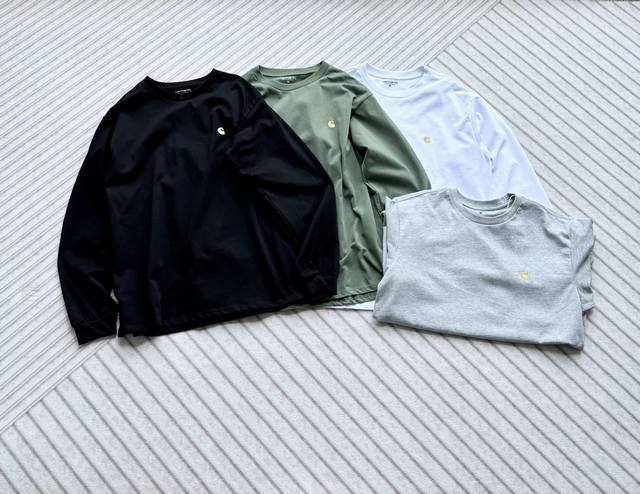 原代工厂p出品Carhartt 卡哈特金标刺绣Logo经典款长袖打底T恤 代工厂p定织定染230G纯棉双纱面料 预缩处理 螺纹同色染色 胸口金标进口机器定做小刺