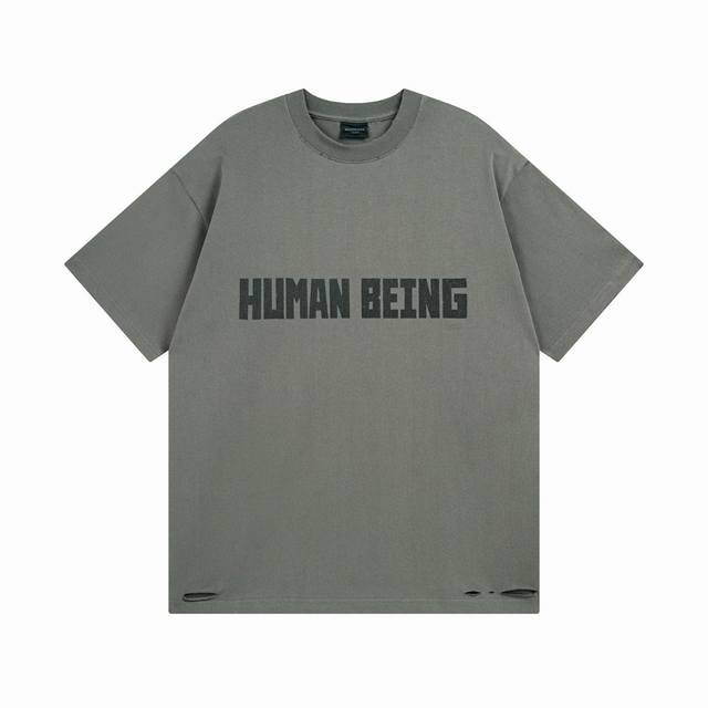 Balenciaga 巴黎世家2025 Ss 正面以Human Being艺术鬼裂印花做旧磨烂短袖T恤. 本市场No.1的质量 真正天花板品质 全部原版开发注意