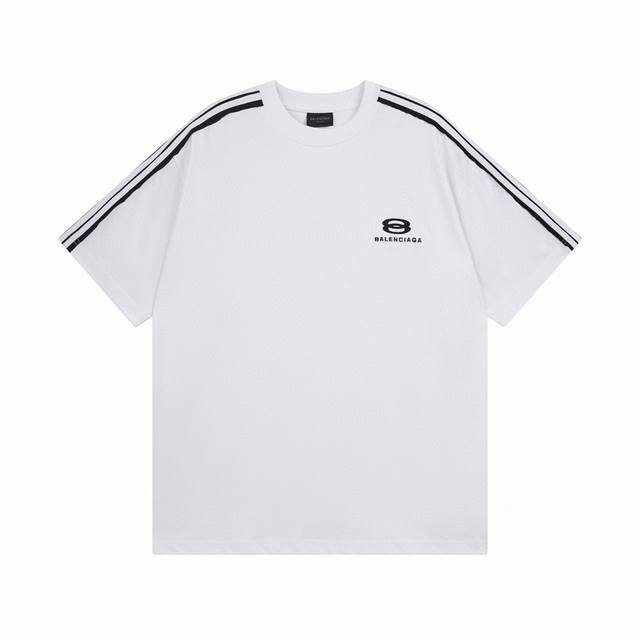 Balenciaga 巴黎世家插肩袖拼色拉条前左胸口刺绣经典Logo短袖T恤 本市场No.1的质量 真正天花板品质 全部原版开发注意细节图 避免被盗图商家混发
