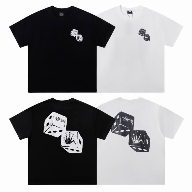 Stussy斯图西 皇冠骰子印花 夏季新款高品质宽松圆领短袖T恤 男女情侣款 面料 重磅纯棉300G双纱精梳紧密赛络纺 工艺 Os宽松版型偏大 重磅质感精梳棉面