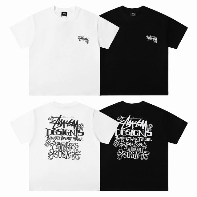 Stussy斯图西 花朵字母印花 夏季新款高品质宽松圆领短袖T恤 男女情侣款 面料 重磅纯棉300G双纱精梳紧密赛络纺 工艺 Os宽松版型偏大 重磅质感精梳棉面