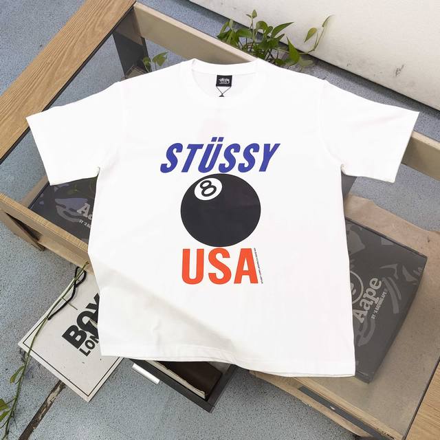 款号 Xbnb088 2025新款Stussy斯图西Usa黑8图案Logo印花休闲情侣宽松短袖T恤 经典永远不会过时 人手必备款 260G纯棉精梳棉不起球不起毛