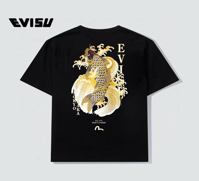 顶级版本 evisu 福神锦鲤图腾印花T恤 25Ss夏季新品 进口机器印花 色彩鲜明 颜色正 不脱落 不开胶 采用进口颜料 无甲醛 无异味 领口订制织带包边包条