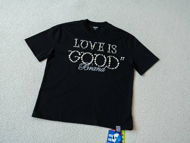 超顶级现象级单品 #纯手工定制 原厂品质 Good Brand 珍珠标语Logo 短袖T恤 男女同款 - 颜色 黑色 - 尺码 1 2 3 4 尺码表 1码 衣