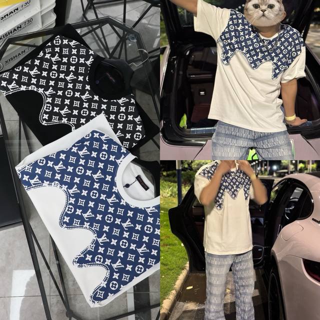 细节&上身# Louis Vuitton 路易威登Lv 2025新款经典老花满印云肩拼接短袖圆领T恤 Louis Vuitton 法国路威酩轩集团-Lvmh旗下