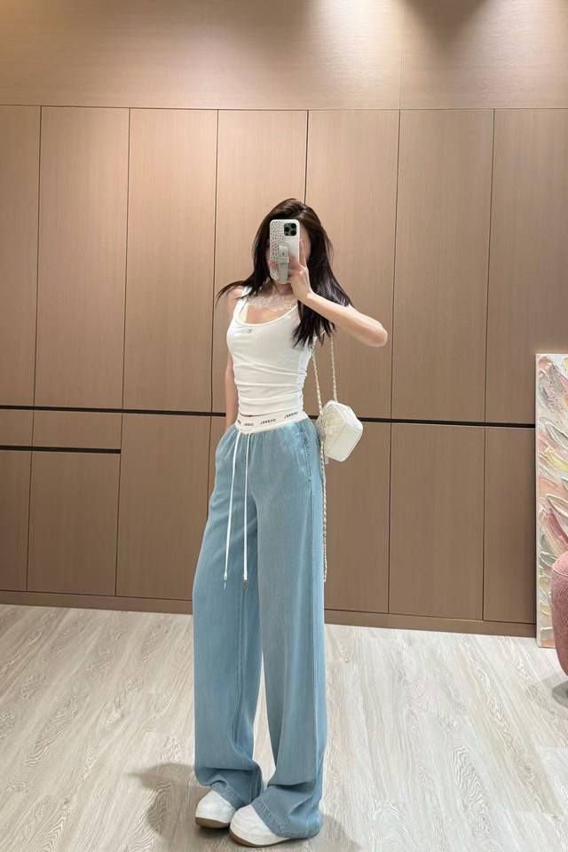 上新 chane* 小香 25Ss撞色抽绳牛仔阔腿裤 撞色尽显高级感 气质优雅不失甜美 颜色 蓝色 尺码 Sml s码推荐 80~100 m码推荐 100 11