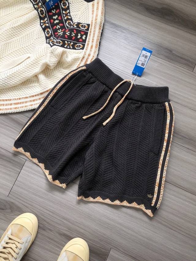 adidas Orginals X Clot 联名款 Gender Neutral Crochet Short 冠希哥同款 阿迪 三叶草 三条杠提花 徽标铭牌