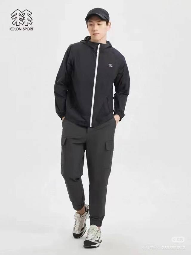 Kolon Sport 防风防水防晒速干吸汗户外连帽拉链轻量弹力皮肤衣 防水防风速干防晒夹克 男女同款Upf80+防晒衣内里全包边 得物正品1:1打版全身定制辅