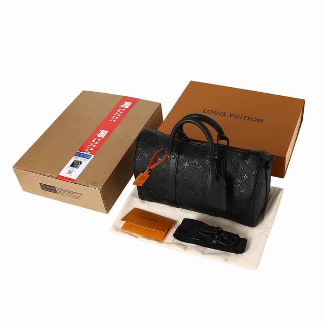 芯片防伪版本 louis Vuitton Keepallbandouli Re 35 可拆卸可调节肩带拉链开合 压纹皮革 单肩斜挎手提包 男款 黑色 Keepa