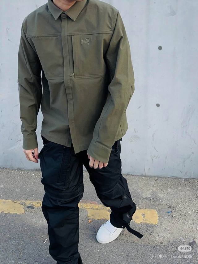 模特图 原版入手打版1:1 Arc'teryx 始祖鸟 官网同款三色Cronin Cotton Overshirt 弹力纯色小Logo翻领衬衫夹克外套男女同款