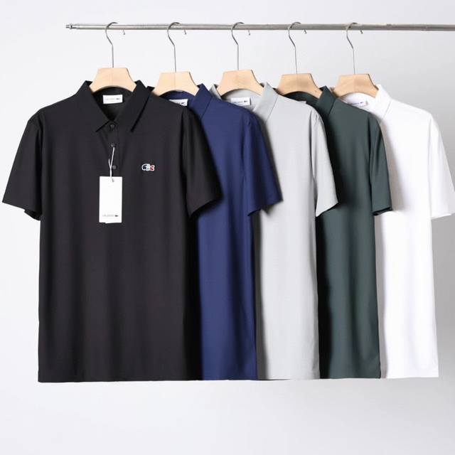 lacoste 法国彩色鳄鱼新款休闲商务polo衫 25年夏季新款 顶级工艺 采用高品质珠地桑蚕丝面料 透气性良好 精美立体 穿着舒适透气 彩条间色针织领 细节