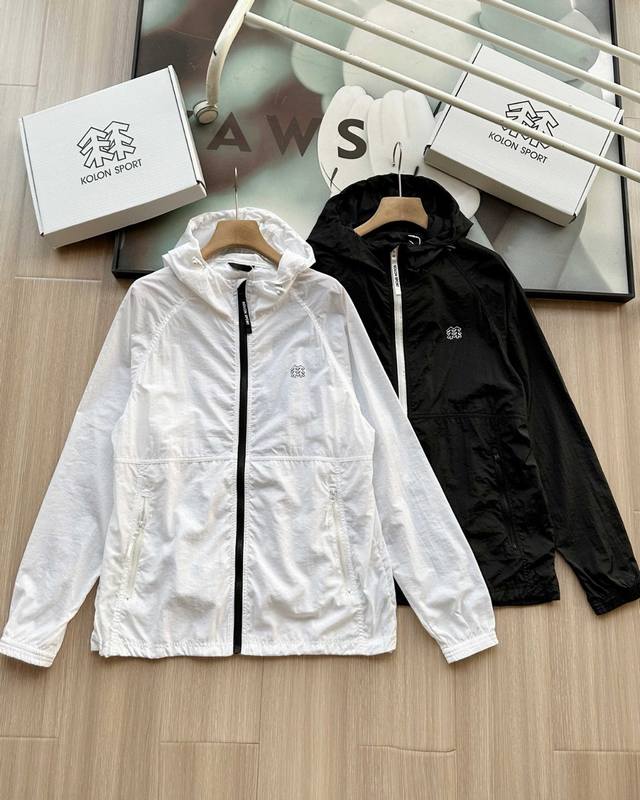 原版复刻-Kolon Sport 可隆 韩国专柜款品质好货两色防风防水防晒速干吸汗户外连帽拉链轻量弹力皮肤衣 外套 防水防风速干防晒夹克 男女同款Upf70+防