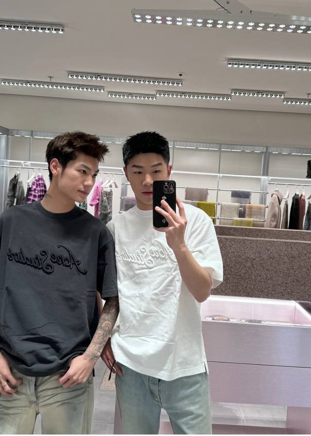 完全对版 原版开发 定制250克珠地网眼 100%棉 面料 洗褪灰 象牙白 Acne Studios 新款 水洗 3D刺绣徽标 原版珠地网眼 立体Logo 短袖