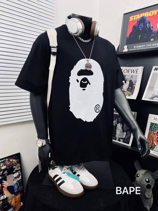bape Summer Camp两色标志猿人头重工艺印花圆领短袖 高版本 猿人形象 260克优质高织纯棉面料 双纱精梳 质感柔软官网发售款 超级推荐 超人气单品