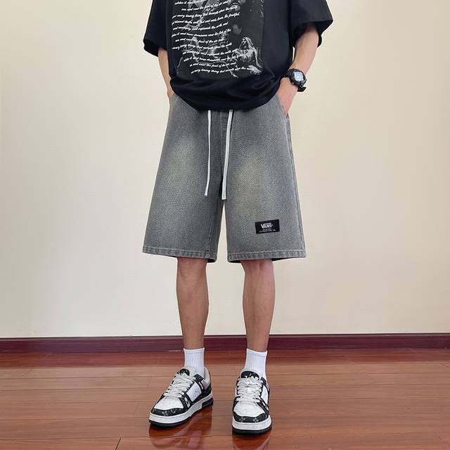 vans绣花贴布夏季美式复古高街立体工装牛仔短裤五分裤 男女同款 夏款原宿潮流时尚工装牛仔短裤五分裤宽松青春百搭 慢慢得细节感 Ins 小红书 微博 爆款工装短