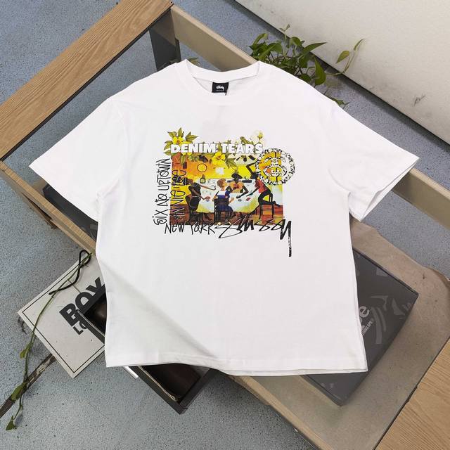 款号 Bm198 2025新款Stussy斯图西聚会扑克牌图案字母Logo印花休闲情侣宽松短袖T恤 经典永远不会过时 人手必备款 250G纯棉精梳棉不起球不起毛