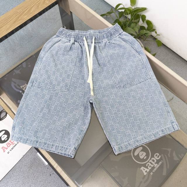 款号 Jx17 新款Gucci古驰整版磨砂提花Logo跳色抽绳情侣休闲牛仔短裤五分裤 面料环保 个性十足做工精细 双针机压线 高端品质长青款式 几年都可以随意穿