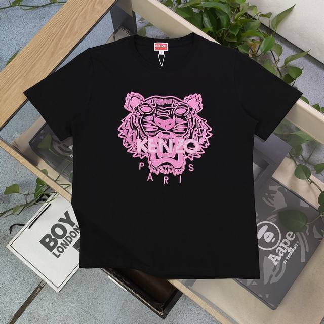 款号 Su707 高版本 2025新款Kenzo高田贤三刺绣老虎头图案Logo绣花休闲情侣短袖T恤 简单整洁的配色 吸睛且高端大气 胸前几十万针精工刺绣 依然保