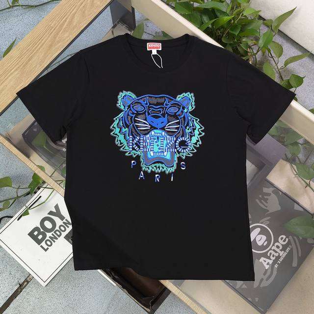款号 Su717 高版本 2025新款Kenzo高田贤三刺绣老虎头图案Logo绣花休闲情侣短袖T恤 简单整洁的配色 吸睛且高端大气 胸前几十万针精工刺绣 依然保