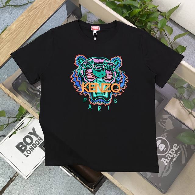 款号 Su715 高版本 2025新款Kenzo高田贤三刺绣老虎头图案Logo绣花休闲情侣短袖T恤 简单整洁的配色 吸睛且高端大气 胸前几十万针精工刺绣 依然保