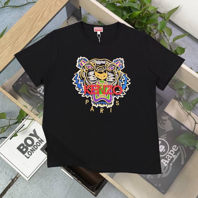 款号 Su714 高版本 2025新款Kenzo高田贤三刺绣老虎头图案Logo绣花休闲情侣短袖T恤 简单整洁的配色 吸睛且高端大气 胸前几十万针精工刺绣 依然保