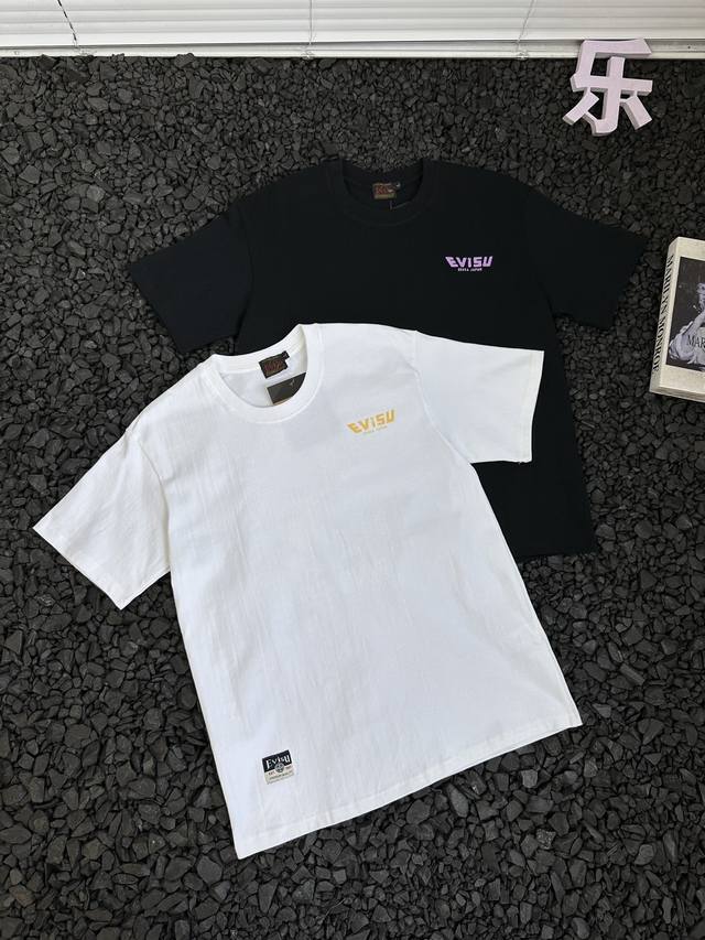 Evisu 福神 简约樱花字母图案Logo印花休闲情侣圆领短袖T恤 - 经典永远不会过时 人手必备款 230G纯棉精梳棉不起球不起毛 上手质感绝对可对比 环保进