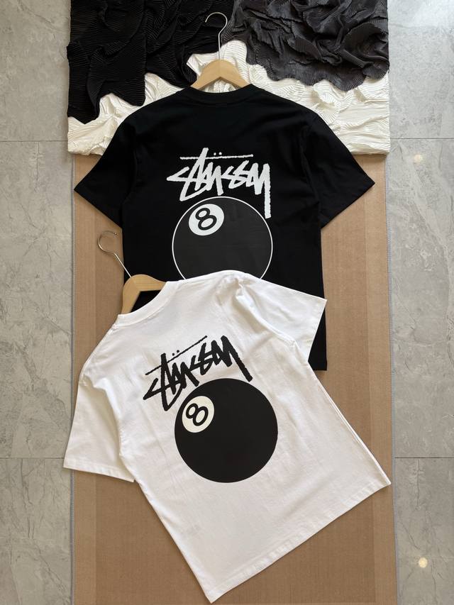 斯图西 Stussy 8球系列 Ball Crew 黑8图案印花 圆领短袖T恤 -面料采用260G纯棉面料 达到透而不露的黄金平衡点 完美规避透视尴尬 成衣尺寸