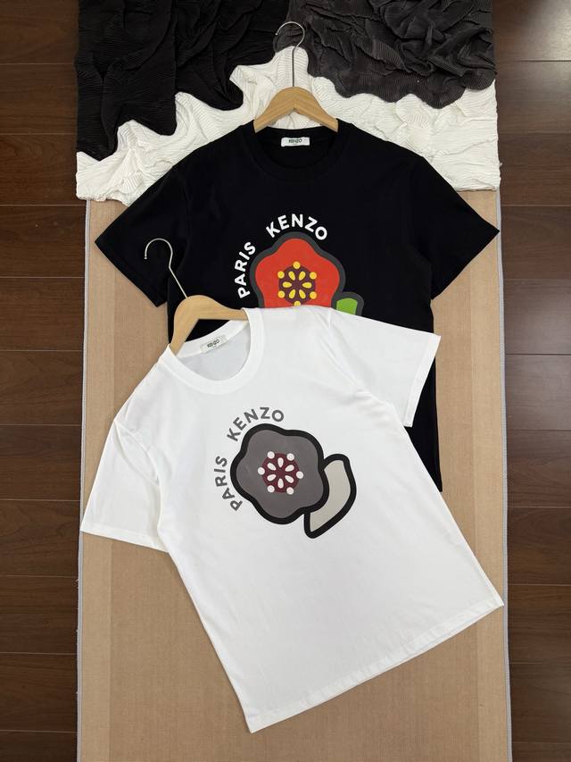 kenzo 高田贤三 海棠花印花Logo 休闲情侣圆领短袖T恤 -面料采用260G双纱面料 达到透而不露的黄金平衡点 完美规避透视尴尬 成衣尺寸稳定 多次机洗仍