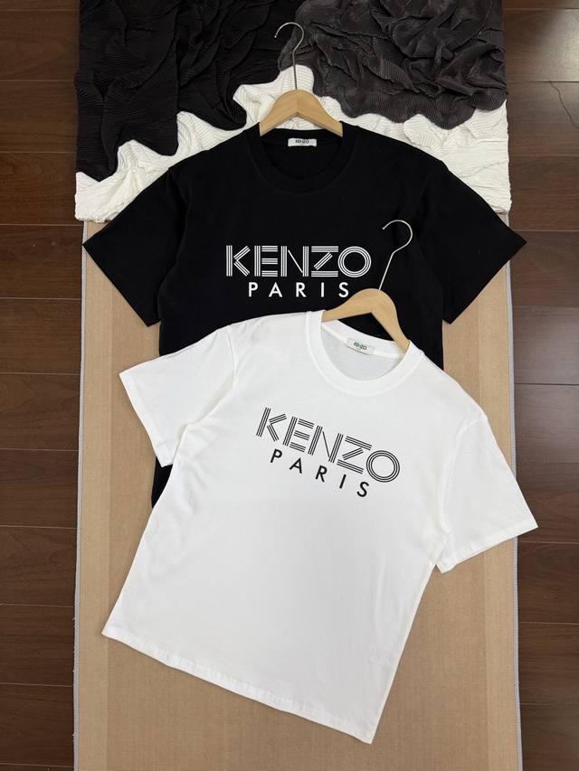 kenzo 高田贤三 字母素描Logo 休闲情侣圆领短袖T恤 -面料采用260G双纱面料 达到透而不露的黄金平衡点 完美规避透视尴尬 成衣尺寸稳定 多次机洗仍能