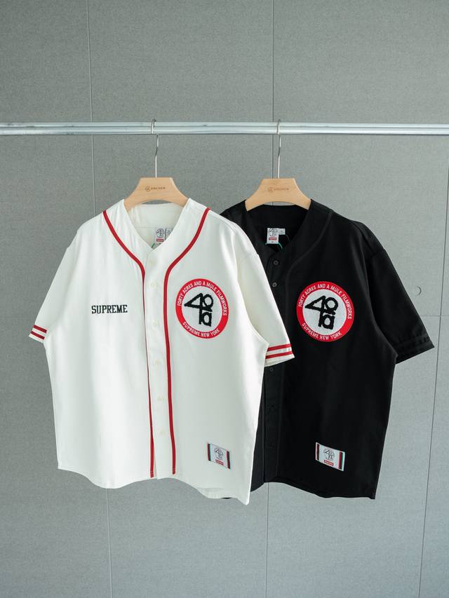 潮流核炸款单品 Supreme X 40 Acres 联名款 Ss25 Week9 Twill Baseball Jersey 后背数字英文Logo印花舒适简约
