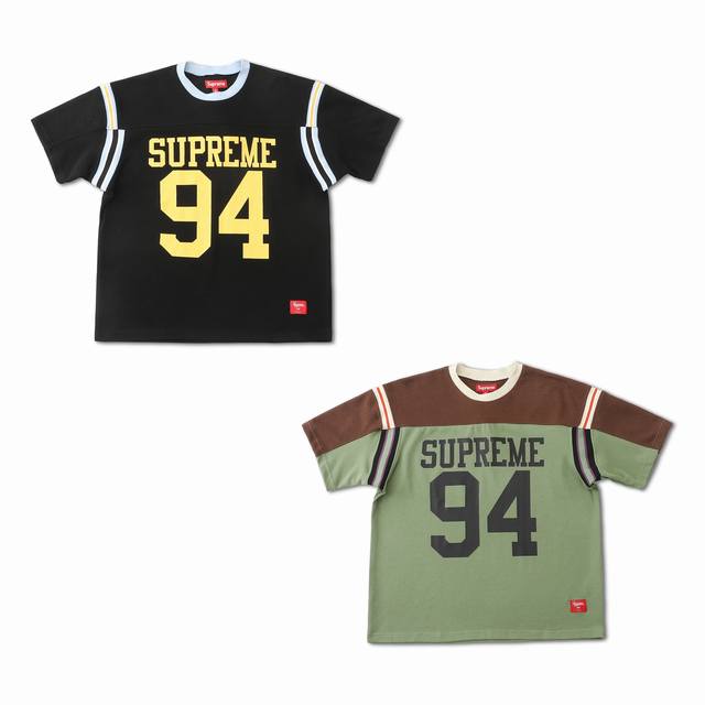 Supreme Ss25 Week8 Split S S Football Top 拼接图案罗纹圆领短袖美式潮流足球衣 男女同款 原版购入开发 拼色螺纹1:1定