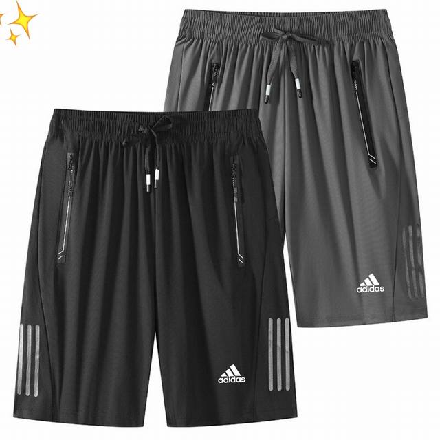 供 adidas 阿迪达斯夏季大码运动五分裤休闲速干沙滩裤冰丝情侣短裤 四面弹速干冰丝面料 快干 轻便耐磨透气性高 带给您舒适的贴身感 简直夏天必备短裤 底边图