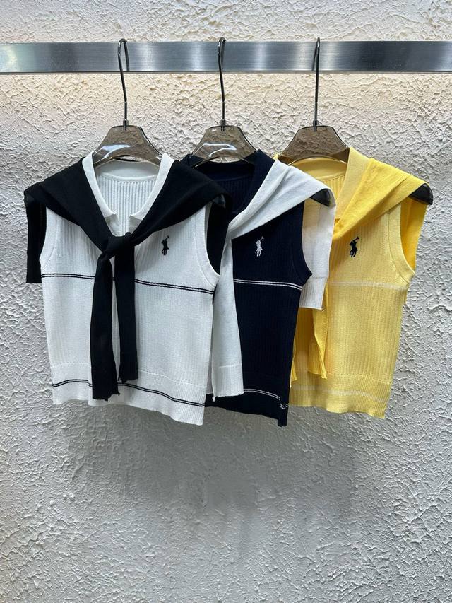 ralph Lauren 拉夫劳伦Rl小马刺绣V字翻领针织背心配披肩 款号 25670105747 颜色 白色 蓝色 黄色 尺码 均码 80-125斤