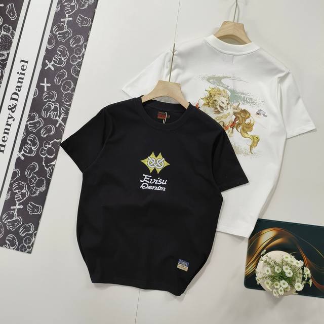 尺码S-2Xl掌柜推荐 evisu 福神 2025年春季新品 男士神兽白泽印花短袖T恤 原版面料高版本高品质 网红明星同款 休闲单品易于搭配 人气一直居高不下