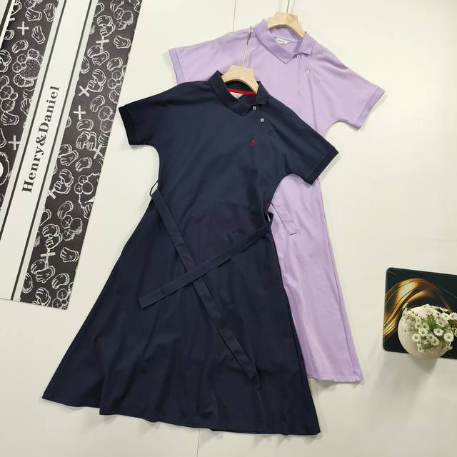 尺码160-170精选 女款 2025夏装新品Hazzys哈吉斯女装连衣裙polo裙 斜领大摆裙雅致高腰显瘦中式风格Hs针织polo裙 上身超完美 干练中透着一