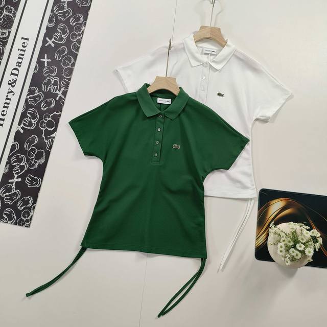 尺码34-38精选 女款 2025夏季新品法国鳄鱼Lacoste纯色纯棉大翻领短袖polo衫 法国限定系列 Logo立体刺绣鳄鱼翻领polo 打破常规 新款时尚