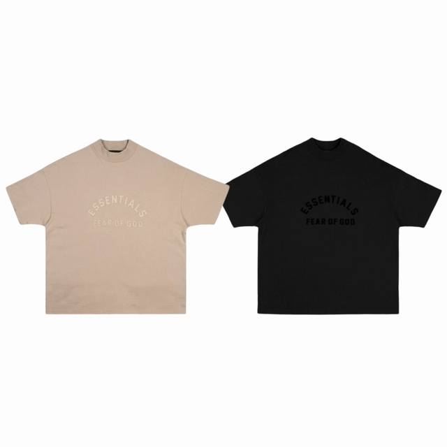 fear Of God Fog Essential 复线小高领弧形植绒印花圆领短袖T恤-原单版本 color 黑色 米灰色 size S M L Xl numb