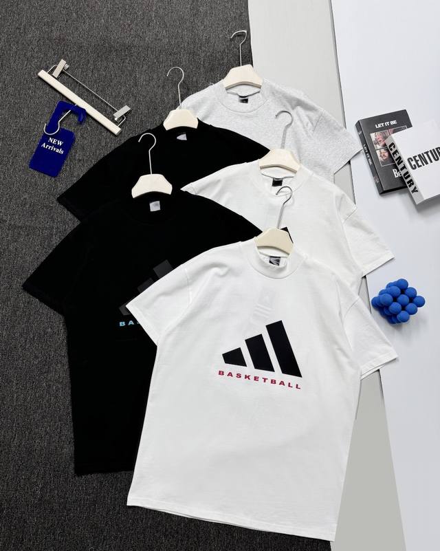 实拍细节图 adidas 阿迪达斯 Basketball 五色硅胶Logo大版型 情侣款短袖T恤 原版复刻 顶级品质 尺码 Xs S M L Xl 颜色 黑色