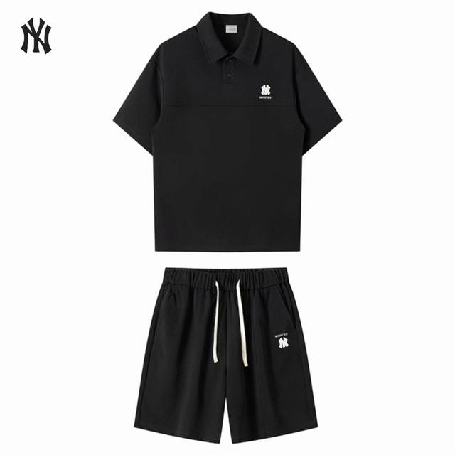 上新 Mlb Ny洋基队 两件套 美式宽松百搭纯色刺绣潮流短袖圆领短袖T恤五分裤两件套装 男女情侣款 得物人气爆款 网络超流行 采用定制健康舒适面料 手感柔软舒