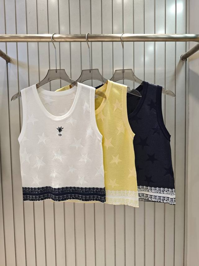 dior迪奥Cd小蜜蜂刺绣五角星提花针织背心 款号 25670105352 颜色 黄色 蓝色 白色 尺码 均码 80-125斤