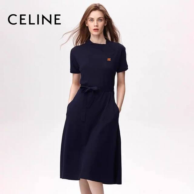 高品质 celine 赛琳 轻都市简约高腰系带舒适棉麻高端设计短袖连衣裙 棉80%麻20% 时尚简约大气修身百搭纯色棉麻连衣裙 或许你说你很爱美美的裙子 穿上它