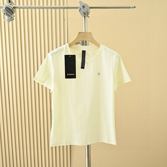 上新 女士四色经典 25年新款露露 Lululemon夏季四色纯棉圆领T恤短袖棉面料 面料采用190G杜邦索罗娜丝光棉 颜色 白色 黑色 花灰 米黄 尺码 M